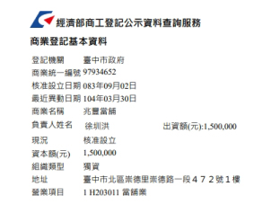 台中兆豐當舖商工登記